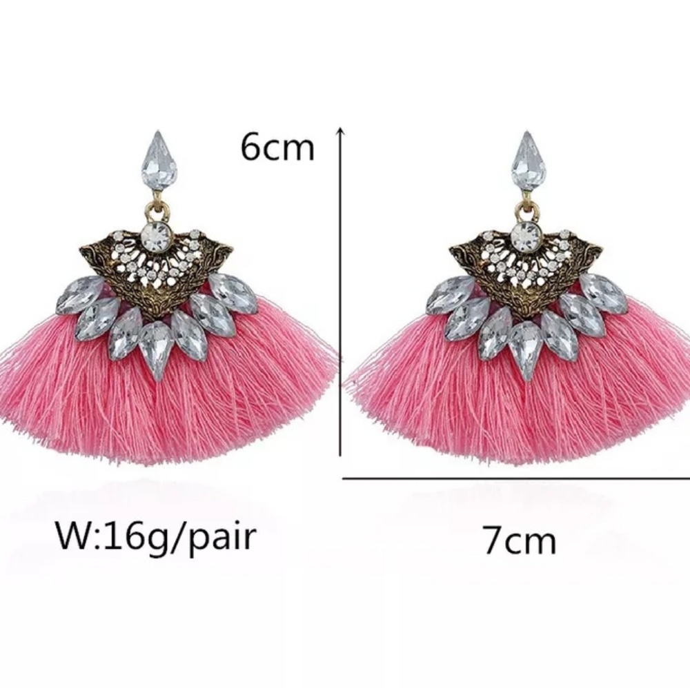 Crystals & Tassels Gorgeous Drop Fringe Earrings - Picture 4 of 5